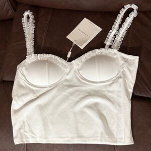 NWT ROSIE POSIE Chic White Ruffled Strap Tank Top